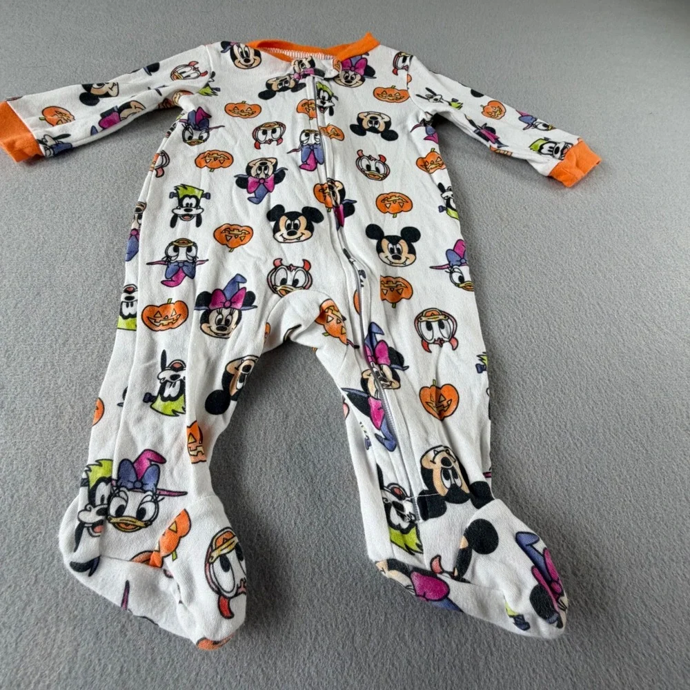 Disney Halloween Footed Sleeper 0/3M White Mickey Minnie Goofy Pumpkin Costume